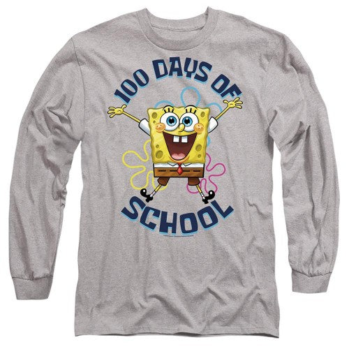 Front - SpongeBob SquarePants Unisex Adult 100 Days Of School Jump Long-Sleeved T-Shirt