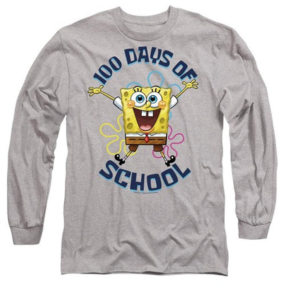 Front - SpongeBob SquarePants Unisex Adult 100 Days Of School Jump Long-Sleeved T-Shirt