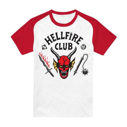Front - Stranger Things Unisex Adult Hellfire Club Raglan Baseball T-Shirt