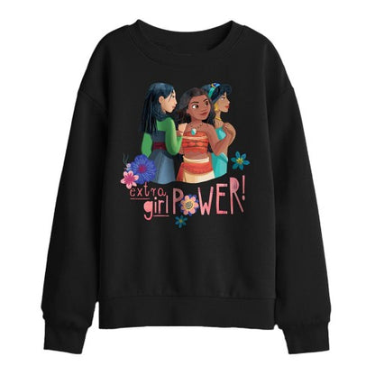 Front - Disney Princess Childrens/Kids Extra Girl Power! Mulan Moana Jasmine Sweatshirt