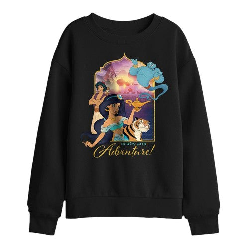 Front - Aladdin Childrens/Kids Are Ready For Adventure Jasmine Abu Rajah Genie Sweatshirt