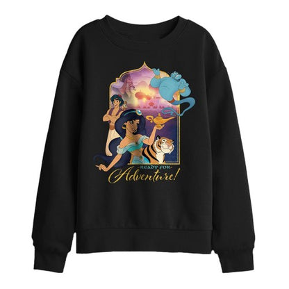 Front - Aladdin Childrens/Kids Are Ready For Adventure Jasmine Abu Rajah Genie Sweatshirt