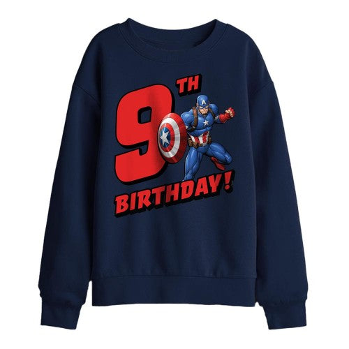 Front - Captain America Childrens/Kids 9th Birthday Sweatshirt