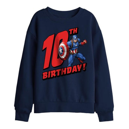 Front - Captain America Childrens/Kids 10th Birthday Sweatshirt
