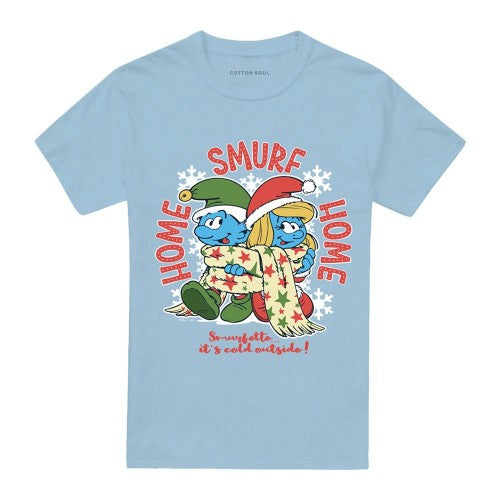 Front - The Smurfs Unisex Adult Home Smurf Home Christmas T-Shirt