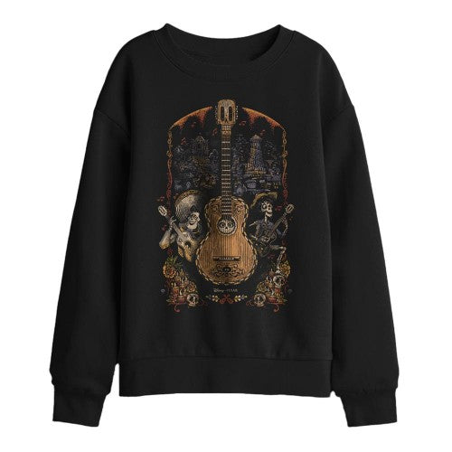 Front - Coco Childrens/Kids Painted Poster With Guitar Ernesto Miguel Hector Sweatshirt