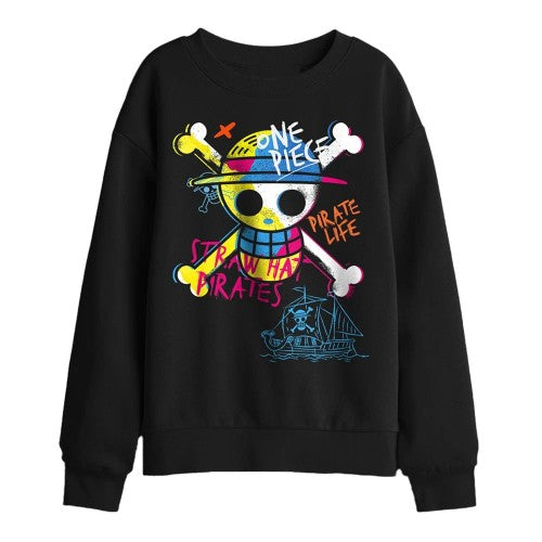 Front - One Piece Childrens/Kids Jolly Roger Graffiti Sweatshirt