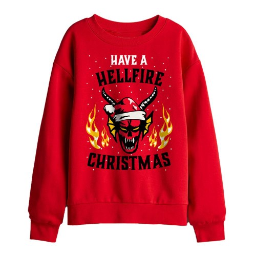 Front - Stranger Things Childrens/Kids Hellfire Christmas Sweatshirt