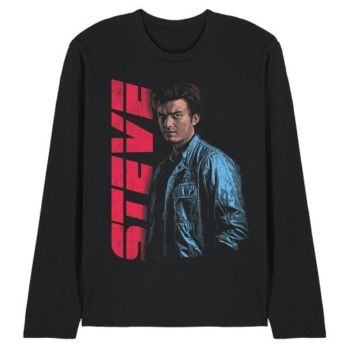 Front - Stranger Things Unisex Adult Neo Homage Steve Long-Sleeved T-Shirt