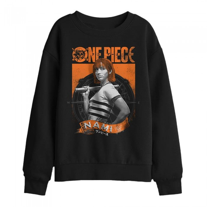 Front - One Piece Childrens/Kids Nami Etched Portrait Sweatshirt