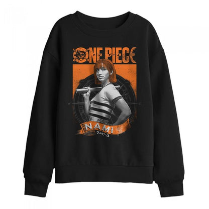 Front - One Piece Childrens/Kids Nami Etched Portrait Sweatshirt