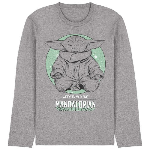 Front - Star Wars: The Mandalorian Unisex Adult Grogu Yoga Pose Long-Sleeved T-Shirt
