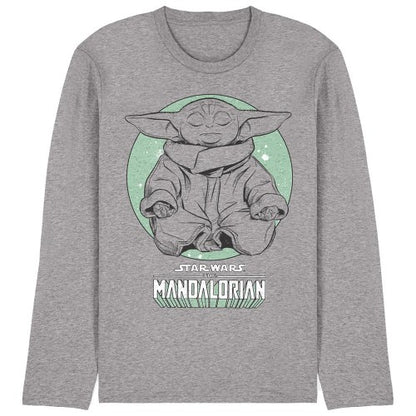 Front - Star Wars: The Mandalorian Unisex Adult Grogu Yoga Pose Long-Sleeved T-Shirt