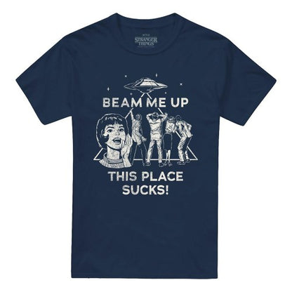 Front - Stranger Things Unisex Adult Beam Me Up T-Shirt