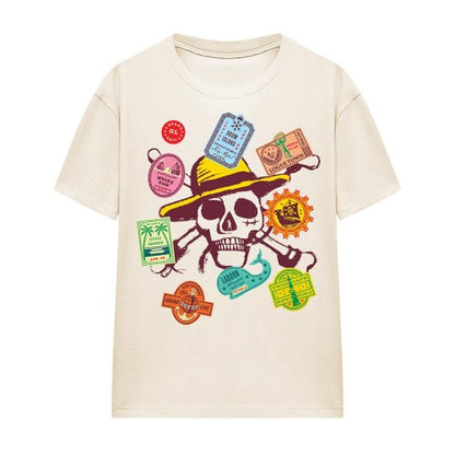 Front - One Piece Womens/Ladies Travel Stickers Skull T-Shirt