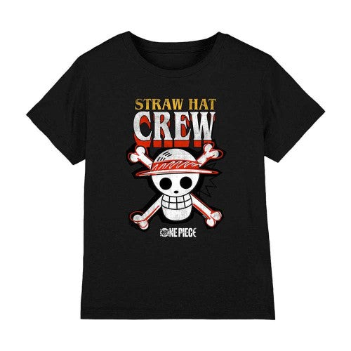 Front - One Piece Childrens/Kids Straw Hat Crew Logo T-Shirt