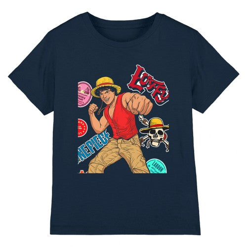 Front - One Piece Childrens/Kids Luffy Stickers T-Shirt