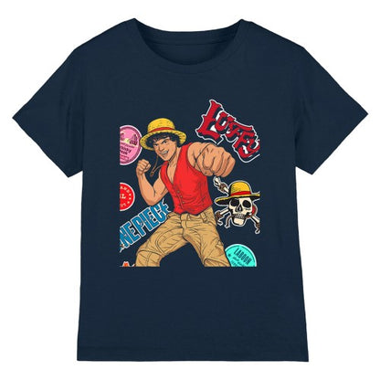 Front - One Piece Childrens/Kids Luffy Stickers T-Shirt