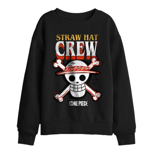 Front - One Piece Childrens/Kids Straw Hat Crew Logo Sweatshirt