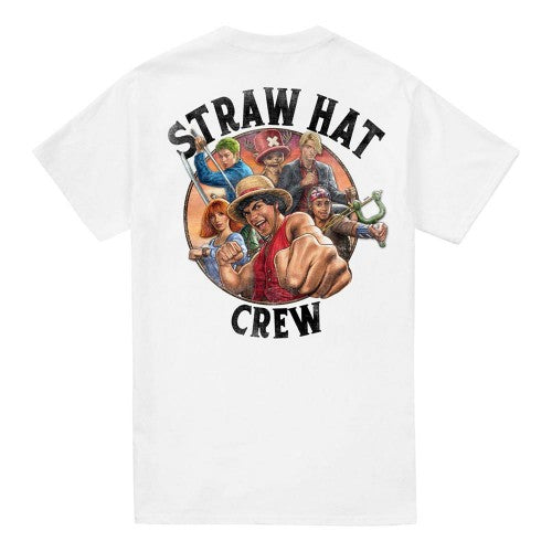 Front - One Piece Unisex Adult Straw Hat Crew Back Print T-Shirt