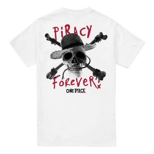 Front - One Piece Unisex Adult Skull Piracy Forever Back Print T-Shirt