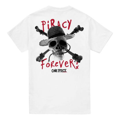 Front - One Piece Unisex Adult Skull Piracy Forever Back Print T-Shirt