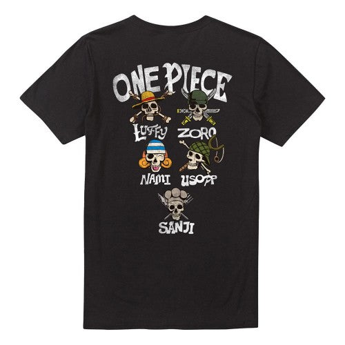 Front - One Piece Unisex Adult Straw Hat Crew Skull And Crossbones Back Print T-Shirt