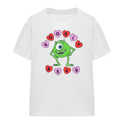 Front - Monsters Inc Womens/Ladies Googly Bear Mike Wazowski Hearts T-Shirt