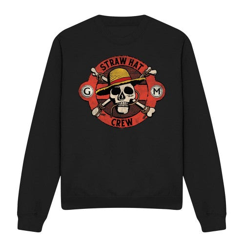 Front - One Piece Unisex Adult Straw Hat Crew Skull Sweatshirt