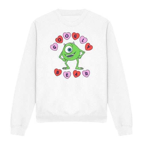 Front - Monsters Inc Unisex Adult Googly Bear Mike Wazowski Hearts Sweatshirt