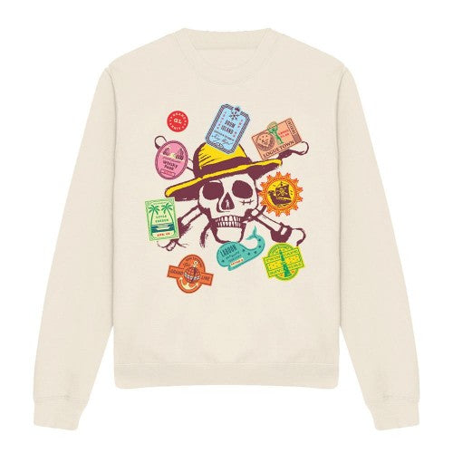 Front - One Piece Unisex Adult Travel Stickers Skull Travel Sweatshirt