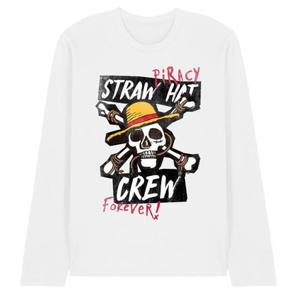 Front - One Piece Unisex Adult Straw Hat Crew Long-Sleeved T-Shirt