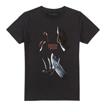 Front - Freddy Vs Jason Unisex Adult Face Off Poster T-Shirt