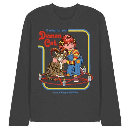 Front - Steven Rhodes Unisex Adult Caring For Your Demon Cat Long-Sleeved T-Shirt