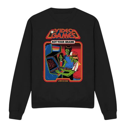 Front - Steven Rhodes Unisex Adult Video Games Rot Your Brains Sweatshirt
