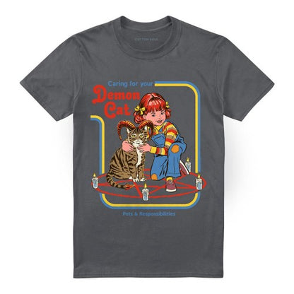 Front - Steven Rhodes Unisex Adult Caring For Your Demon Cat T-Shirt