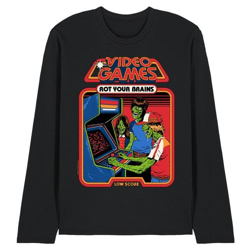 Front - Steven Rhodes Unisex Adult Video Games Rot Your Brains Long-Sleeved T-Shirt
