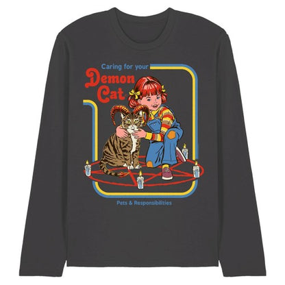 Front - Steven Rhodes Unisex Adult Caring For Your Demon Cat Long-Sleeved T-Shirt