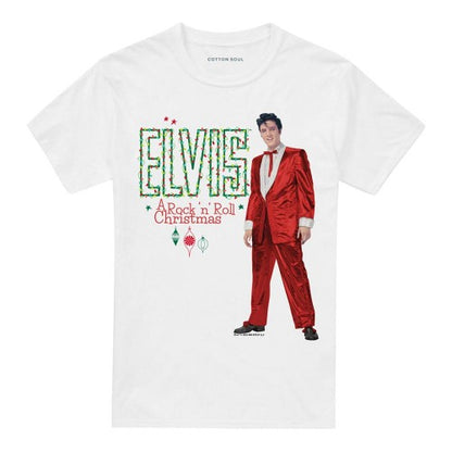 Front - Elvis Presley Unisex Adult Holiday Lights T-Shirt
