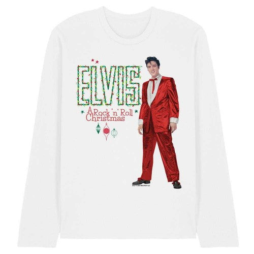 Front - Elvis Presley Unisex Adult Holiday Lights Long-Sleeved T-Shirt