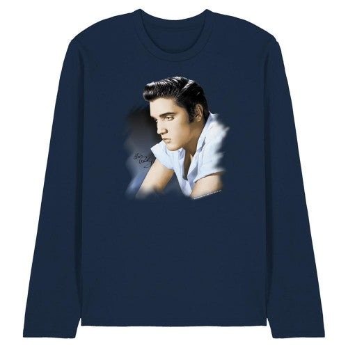 Front - Elvis Presley Unisex Adult Blue Profile Long-Sleeved T-Shirt