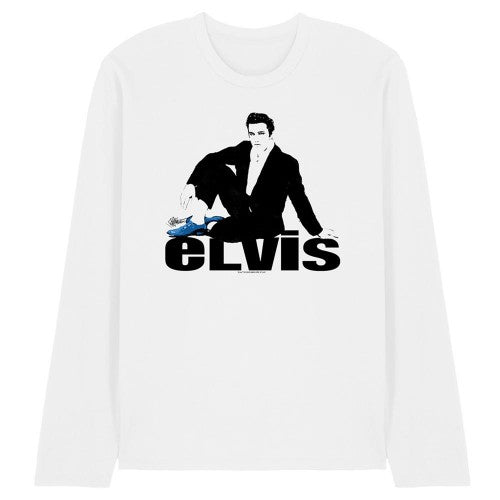 Front - Elvis Presley Unisex Adult Blue Suede Long-Sleeved T-Shirt