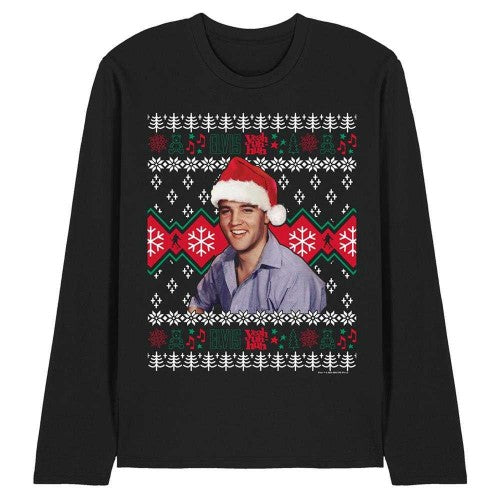 Front - Elvis Presley Unisex Adult Ugly Christmas Sweater Long-Sleeved T-Shirt