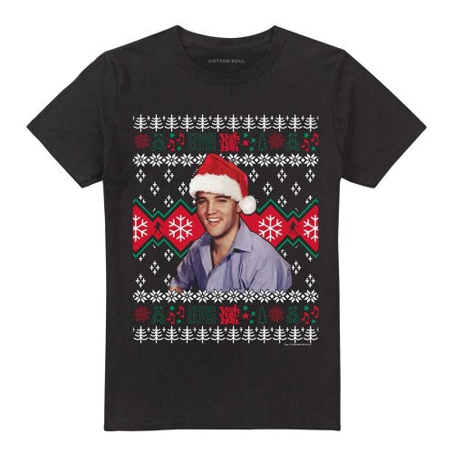 Front - Elvis Presley Unisex Adult Ugly Christmas Sweater T-Shirt