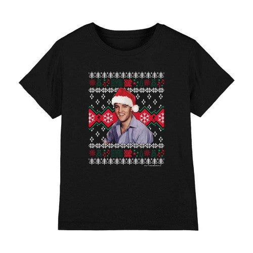 Front - Elvis Presley Childrens/Kids Ugly Christmas Sweater T-Shirt