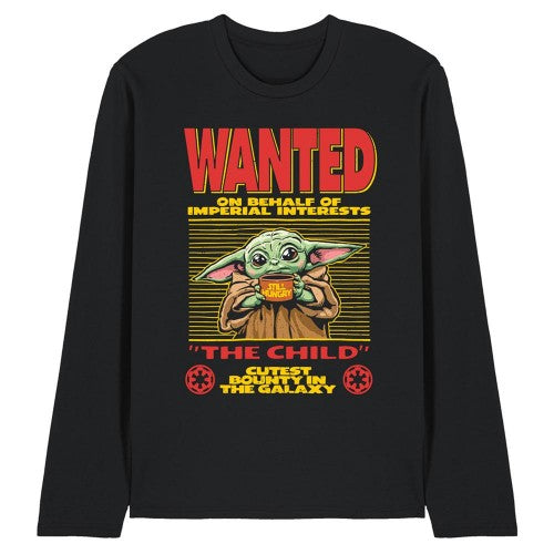 Front - Star Wars The Mandalorian Unisex Adult Cutest Bounty Wanted Grogu Long-Sleeved T-Shirt