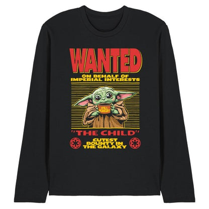Front - Star Wars The Mandalorian Unisex Adult Cutest Bounty Wanted Grogu Long-Sleeved T-Shirt
