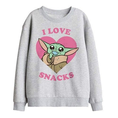 Front - Star Wars: The Mandalorian Childrens/Kids I Love Snacks Grogu Sweatshirt