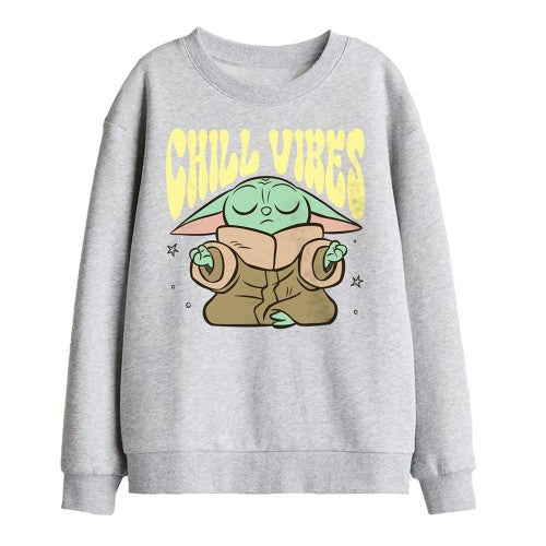 Front - Star Wars: The Mandalorian Childrens/Kids Chill Vibes Grogu Sweatshirt