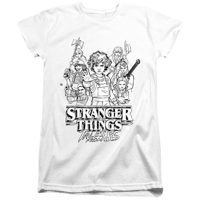 Front - Stranger Things: Tales from ´85 Womens/Ladies Group Sketch Capped Sleeved T-Shirt